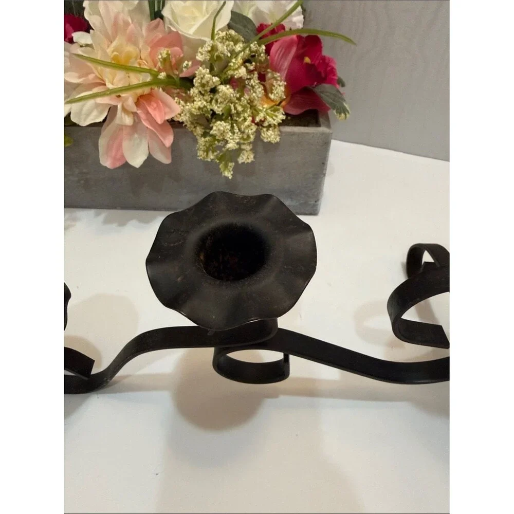 Vintage Black Wrought Iron Candelabra Gothic